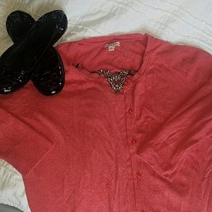 3/4 sleeve cardigan coral color